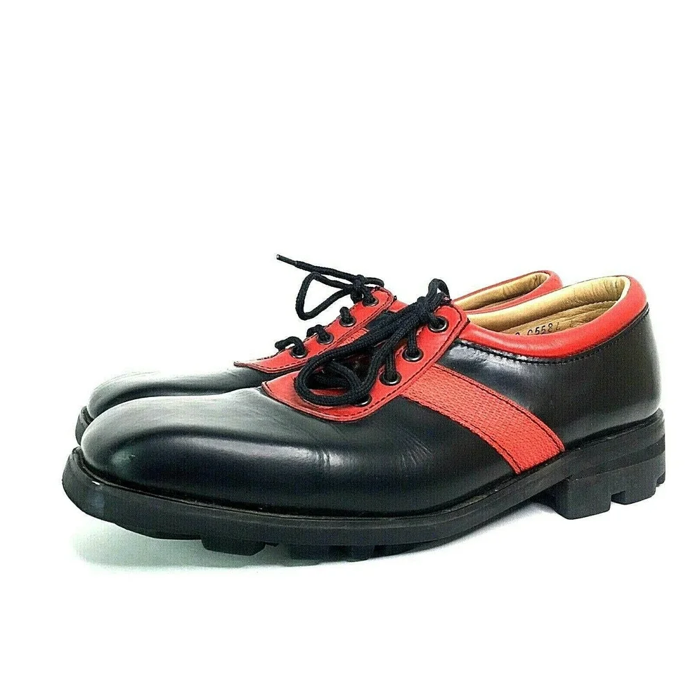 John Fluevog Black Red Stripe Shoes Oxford Square Toe 2nd Heaven Men Size 10.5 - Picture 2 of 12